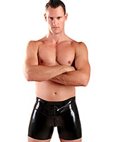 Glued Black Latex Boxer Shorts wth 2 Way Zip - Click Image to Close