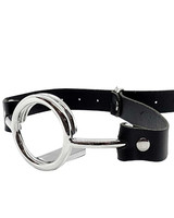 Stainless Steel Ring Gag with Tongue Depressor and Leather Strap