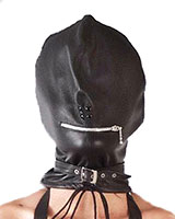 Leather Blind Mask with Mouth and Back Zipper