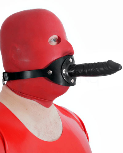Heavy Rubber Strap-On with Ball Gag and External Gag
