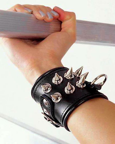 Cow Split Leather Handcuffs with Spikes and D-Rings
