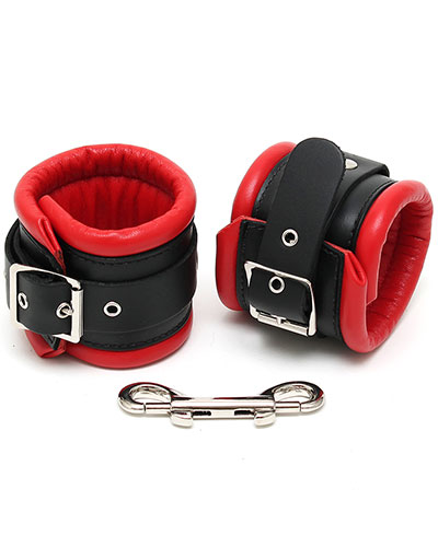 Padded Leather Cuffs with Carabine Hooks - also as Lockable